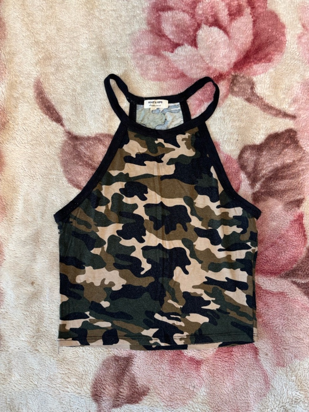 Heart & Hips Camo Halter Crop Top - Size M